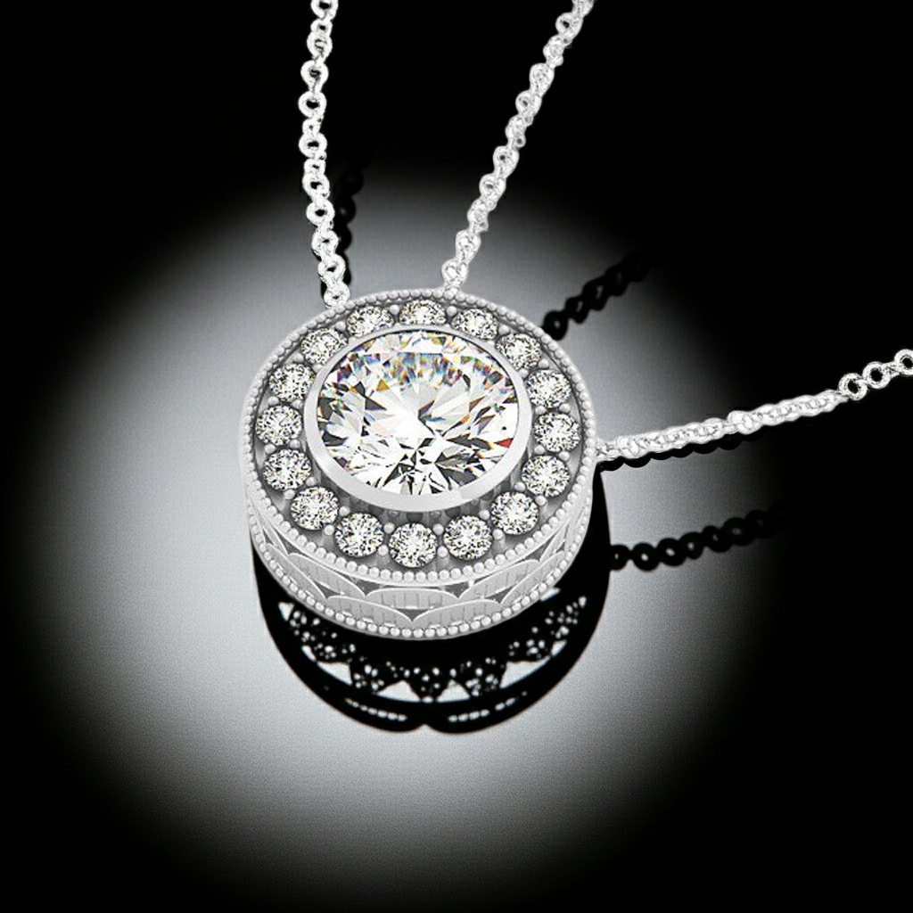 Diamond Halo with Center Bezel in 14k White Gold (5/8 cttw)