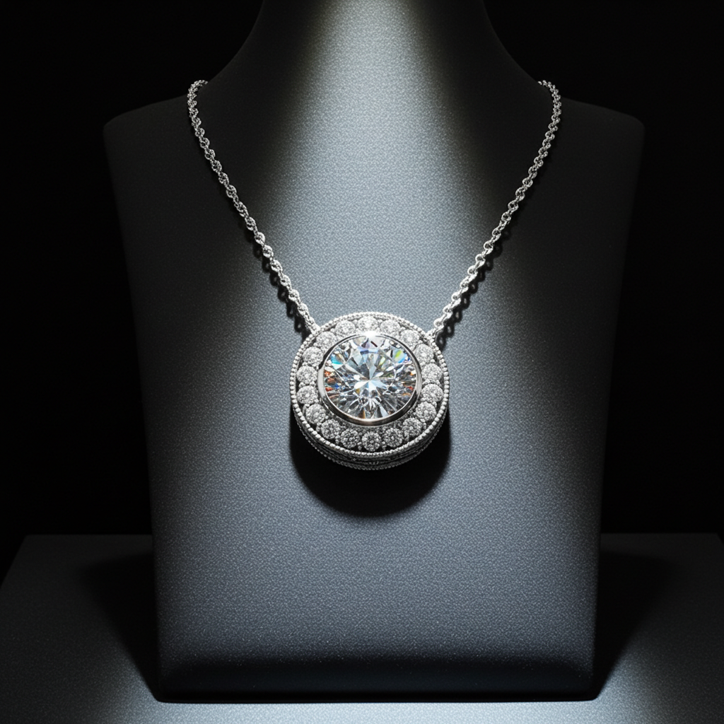 Diamond Halo with Center Bezel in 14k White Gold (5/8 cttw)