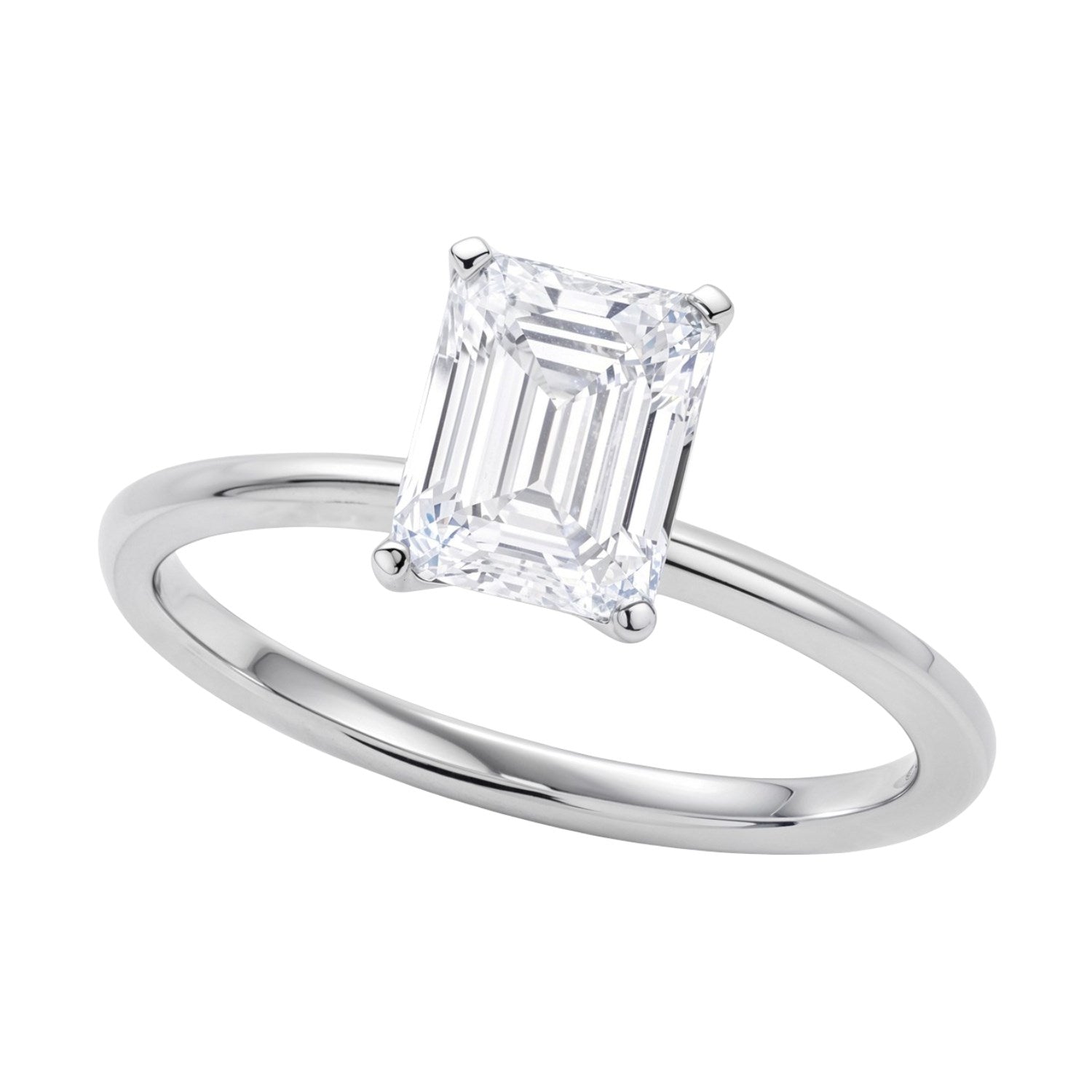 1.5 Carat Emerald Cut Lab Grown Diamond Solitaire Ring in 14K White Gold | IGI Certified G VS1