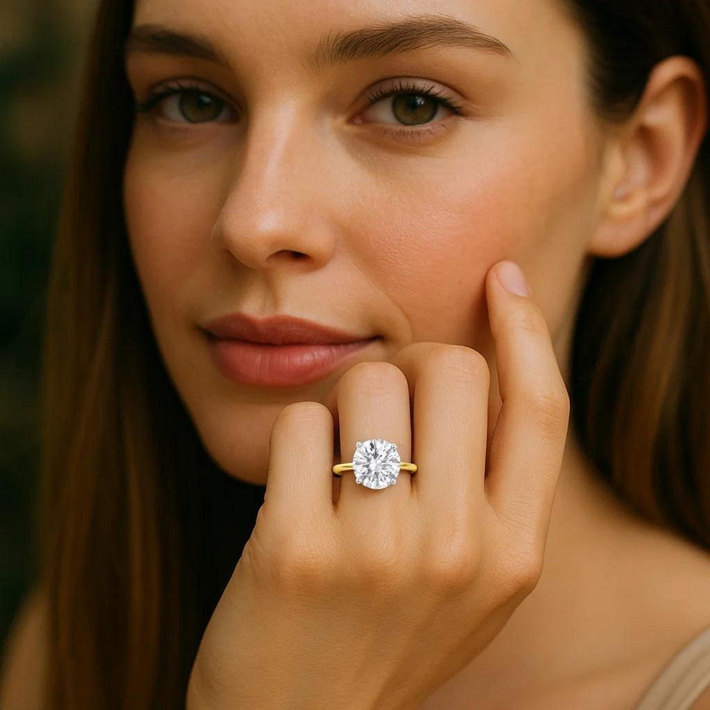 5 Carat Round Lab Grown IGI G/VS1 Diamond Solitaire Ring in 10K Yellow Gold