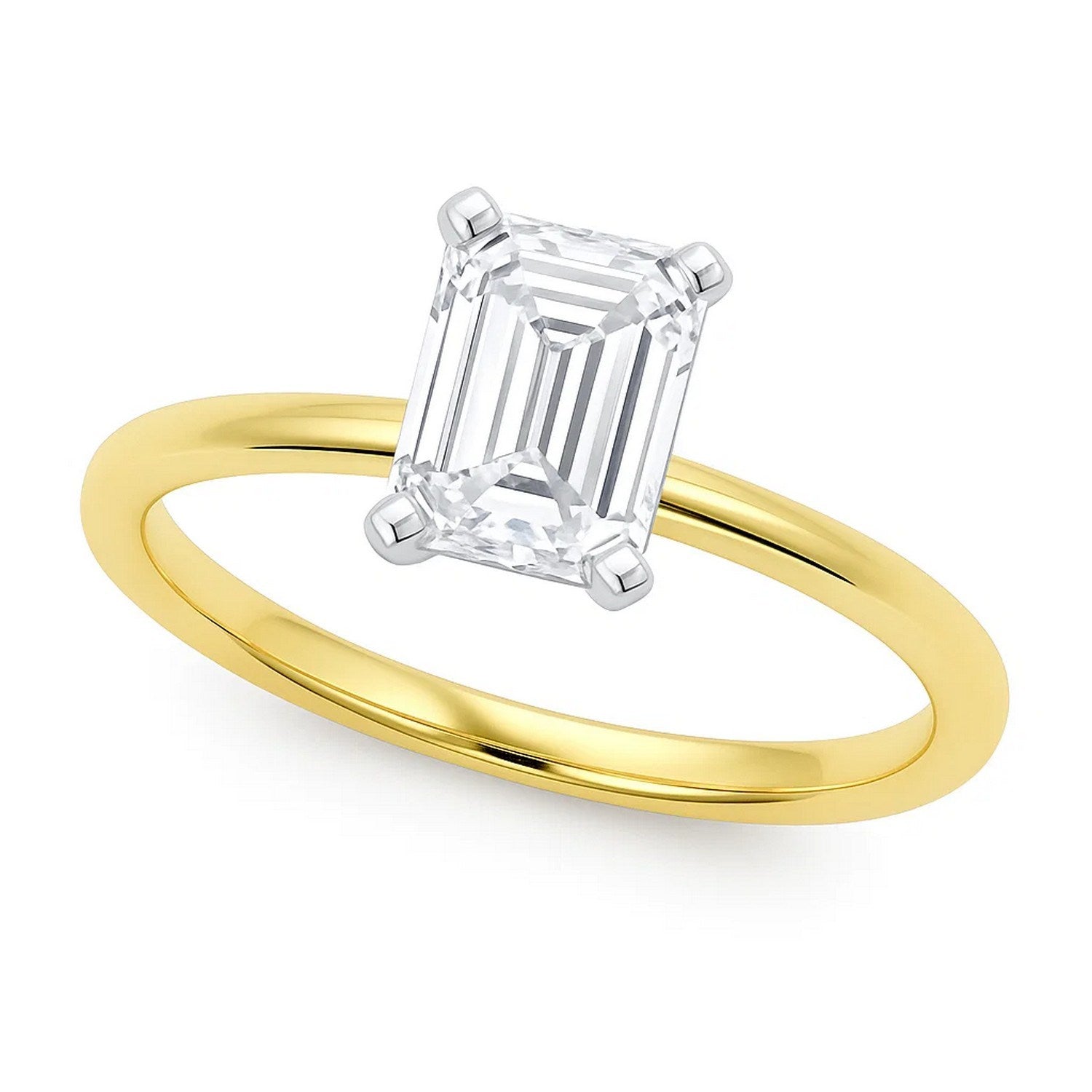 2 Carat Emerald Cut Lab Grown Diamond Solitaire Ring in 14K Yellow Gold | IGI Certified G VS1