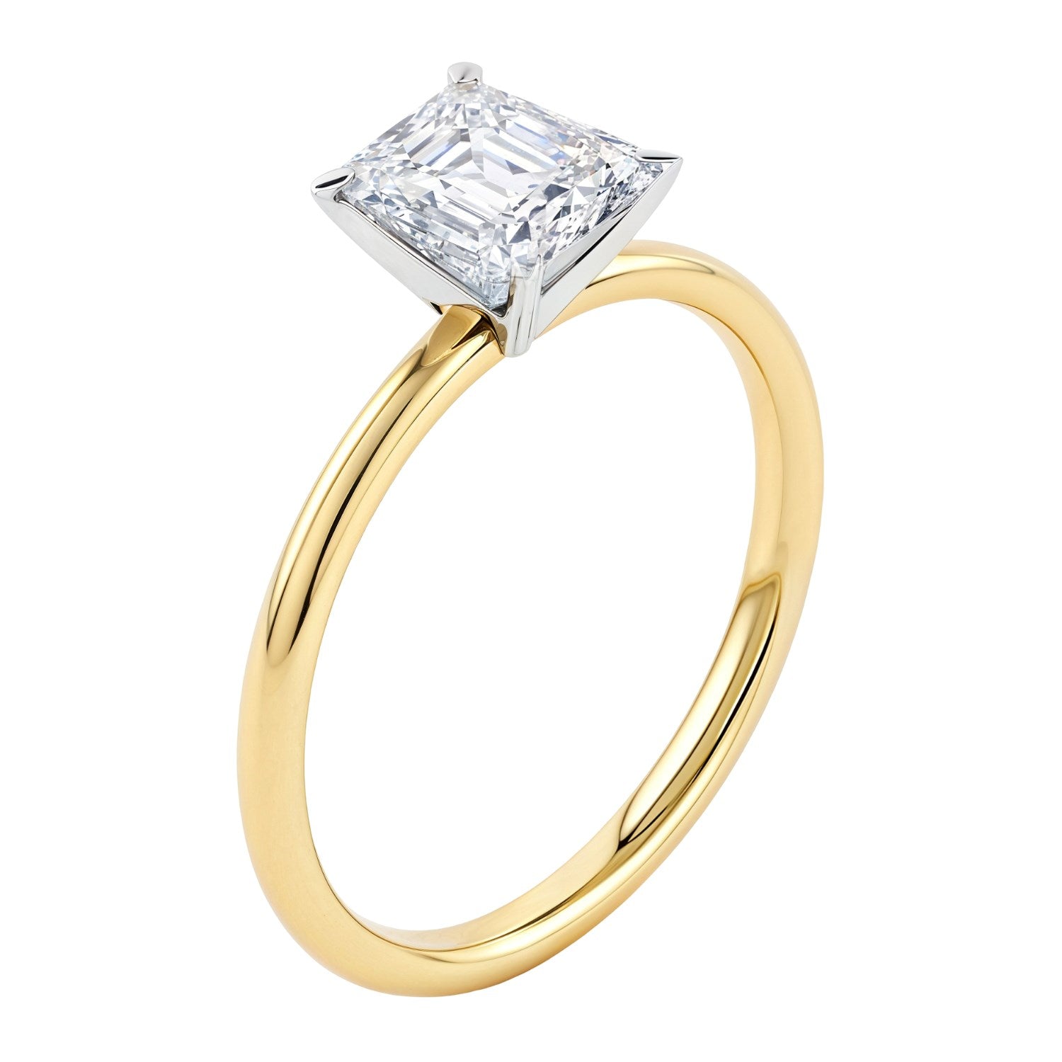 2 Carat Emerald Cut Lab Grown Diamond Solitaire Ring in 14K Yellow Gold | IGI Certified G VS1