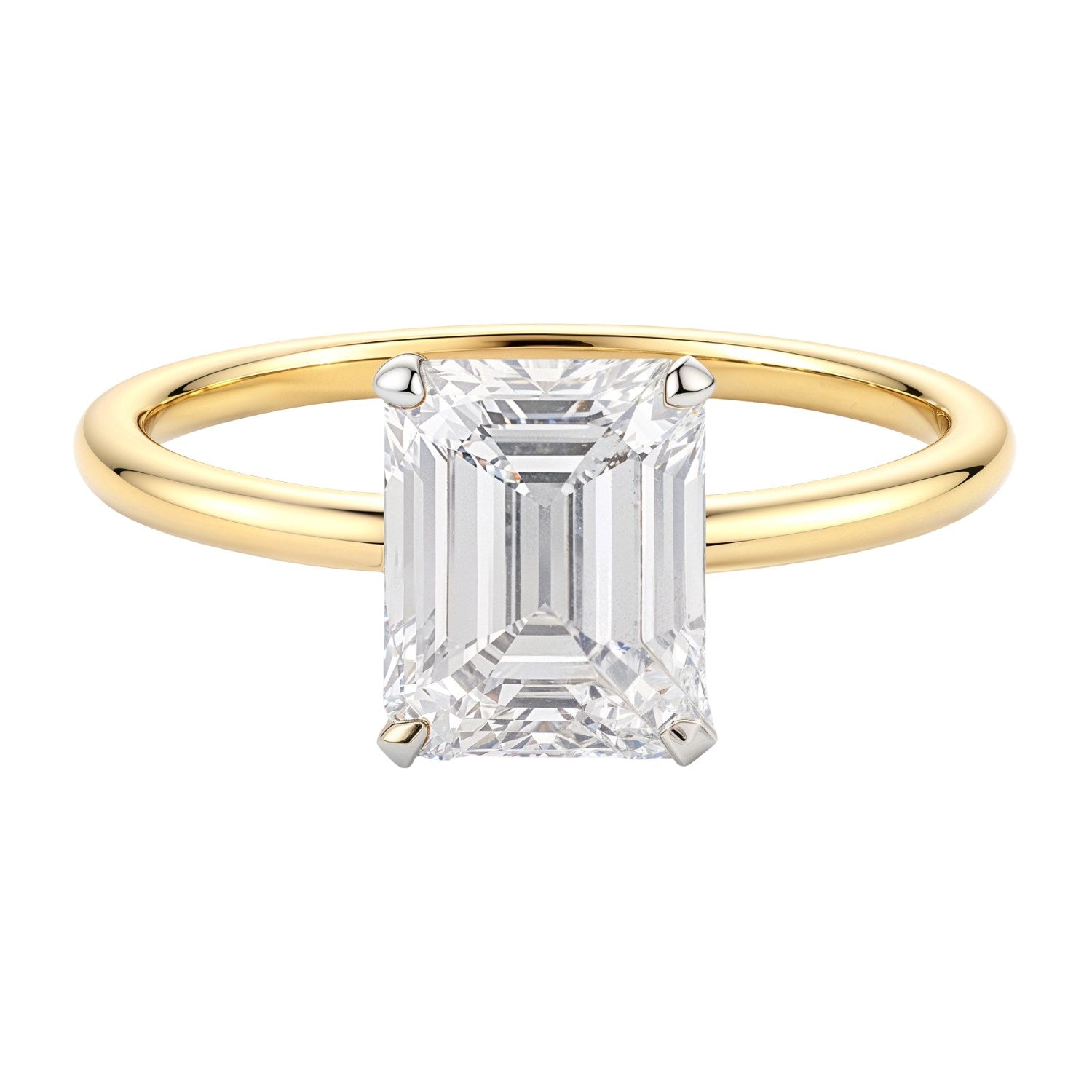 2 Carat Emerald Cut Lab Grown Diamond Solitaire Ring in 14K Yellow Gold | IGI Certified G VS1