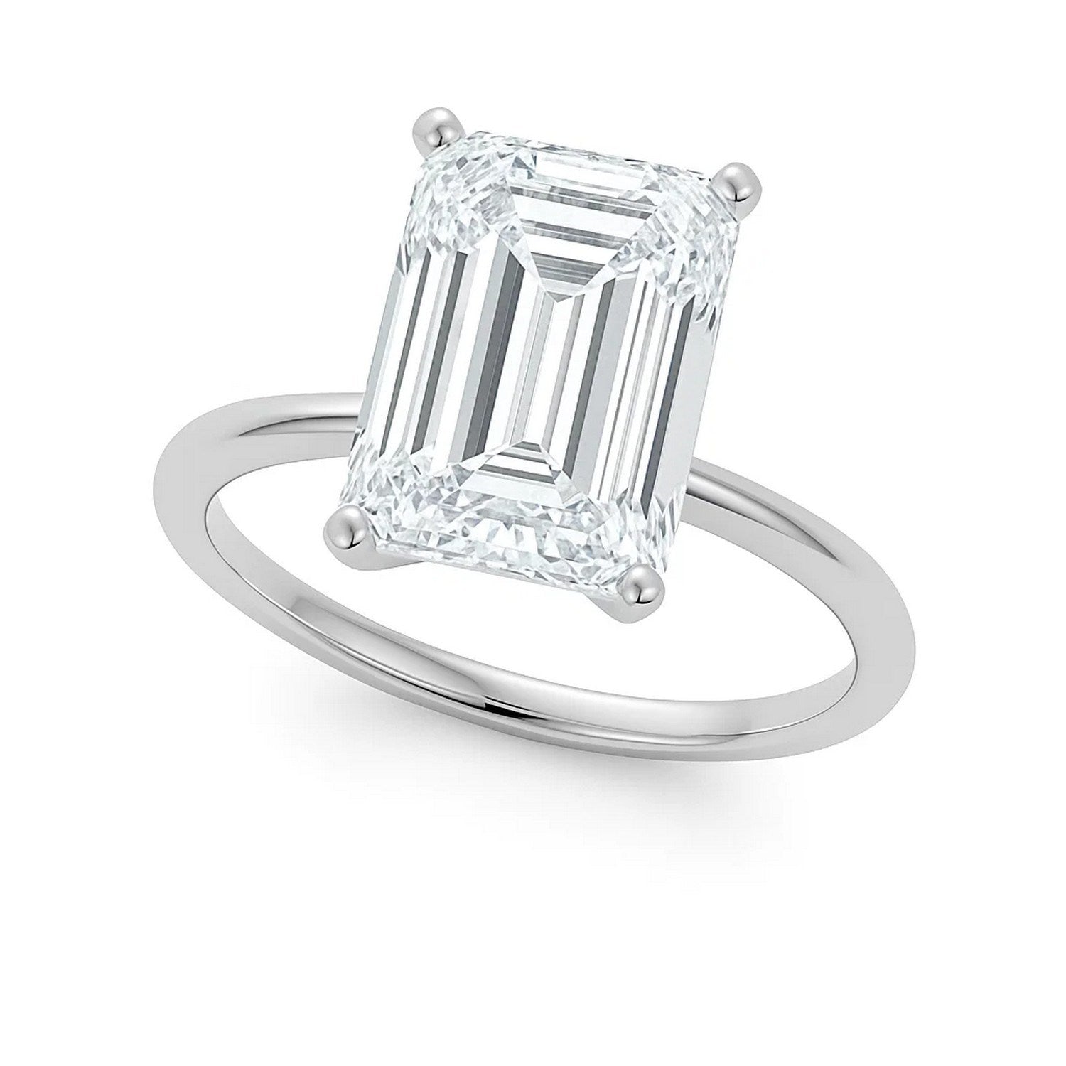 5 Carat Emerald Cut Lab Grown Diamond Solitaire Ring in 14K White Gold | IGI Certified G VS1