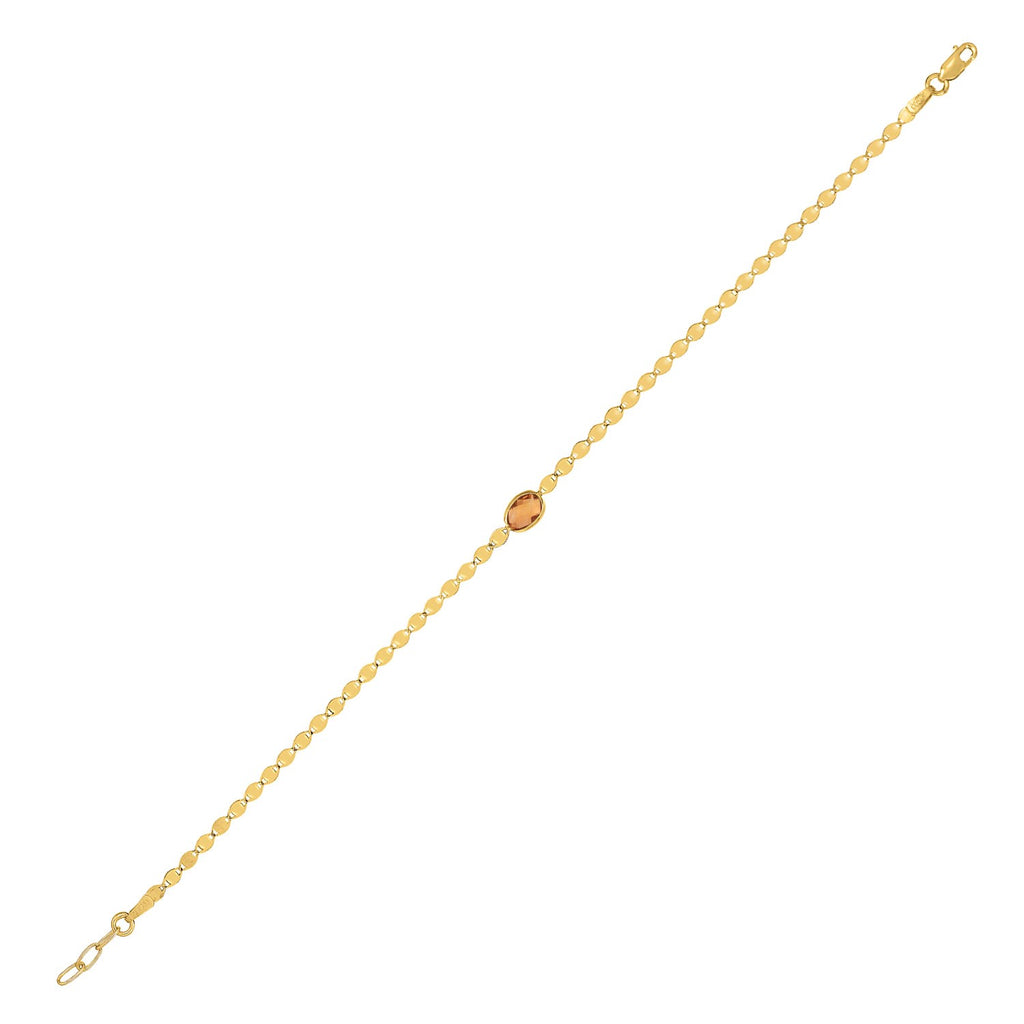 14K Yellow Gold Citrine Mirrored Chain Bracelet (2.20 mm)
