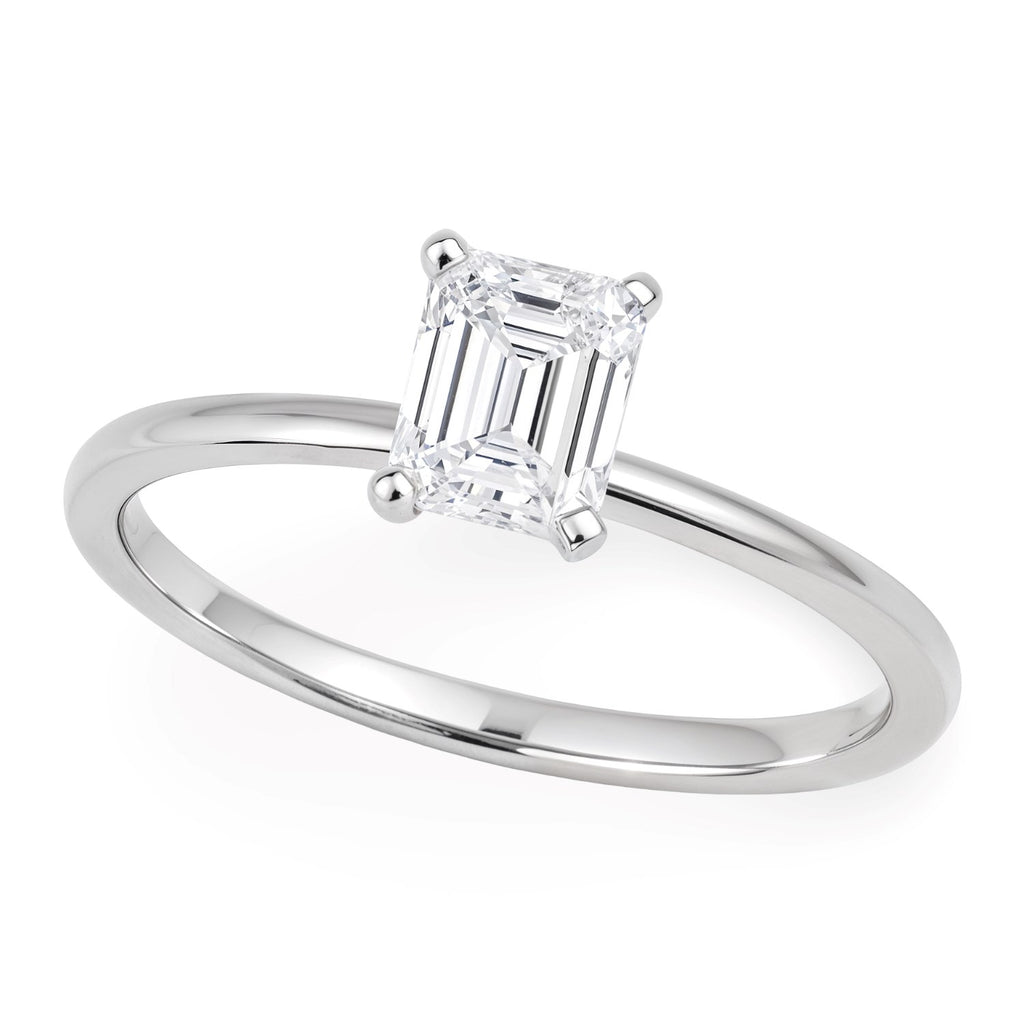 1 Carat Emerald Cut Lab Grown Diamond Solitaire Ring in 10K White Gold | IGI Certified G VS1