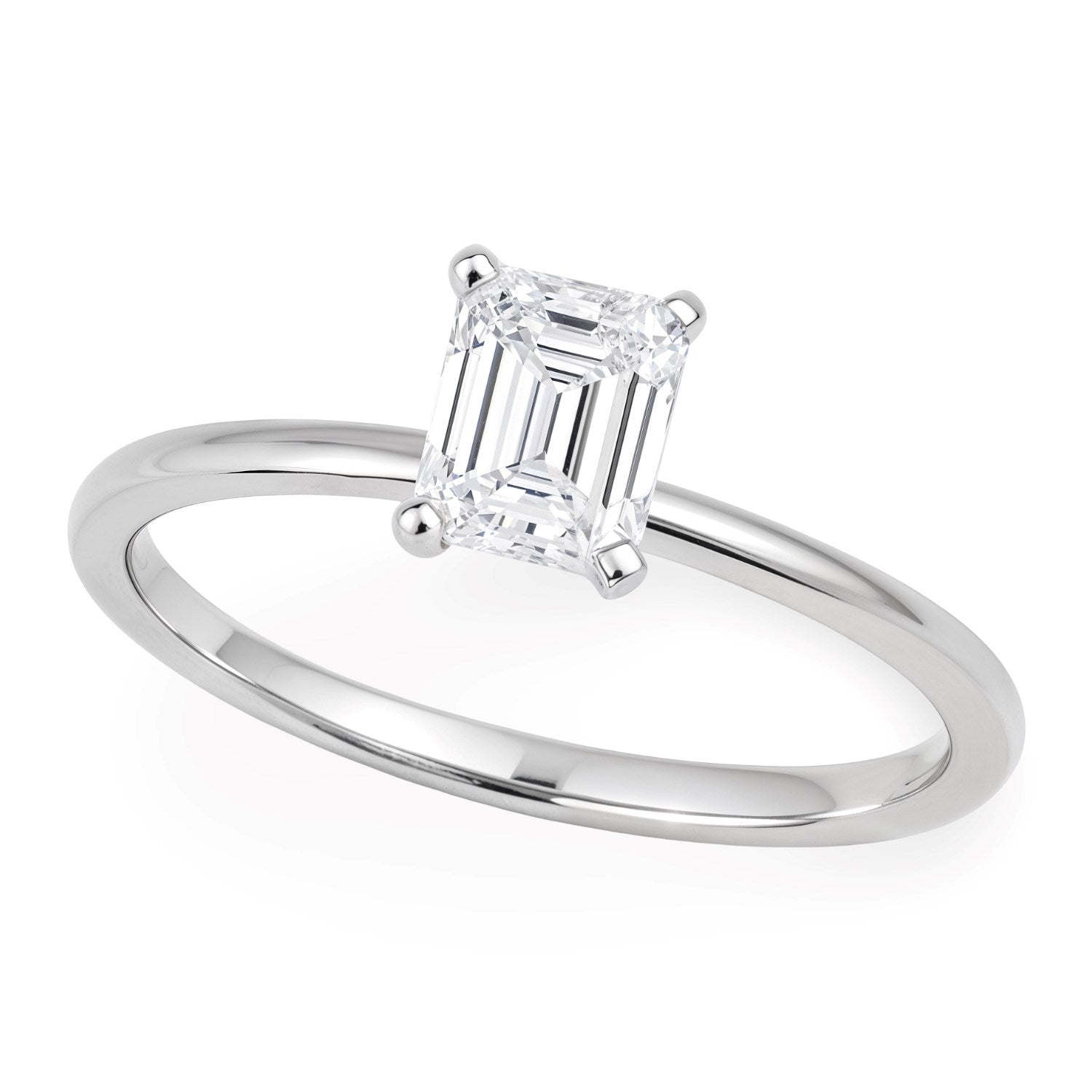 1 Carat Emerald Cut Lab Grown Diamond Solitaire Ring in 10K White Gold | IGI Certified G VS1