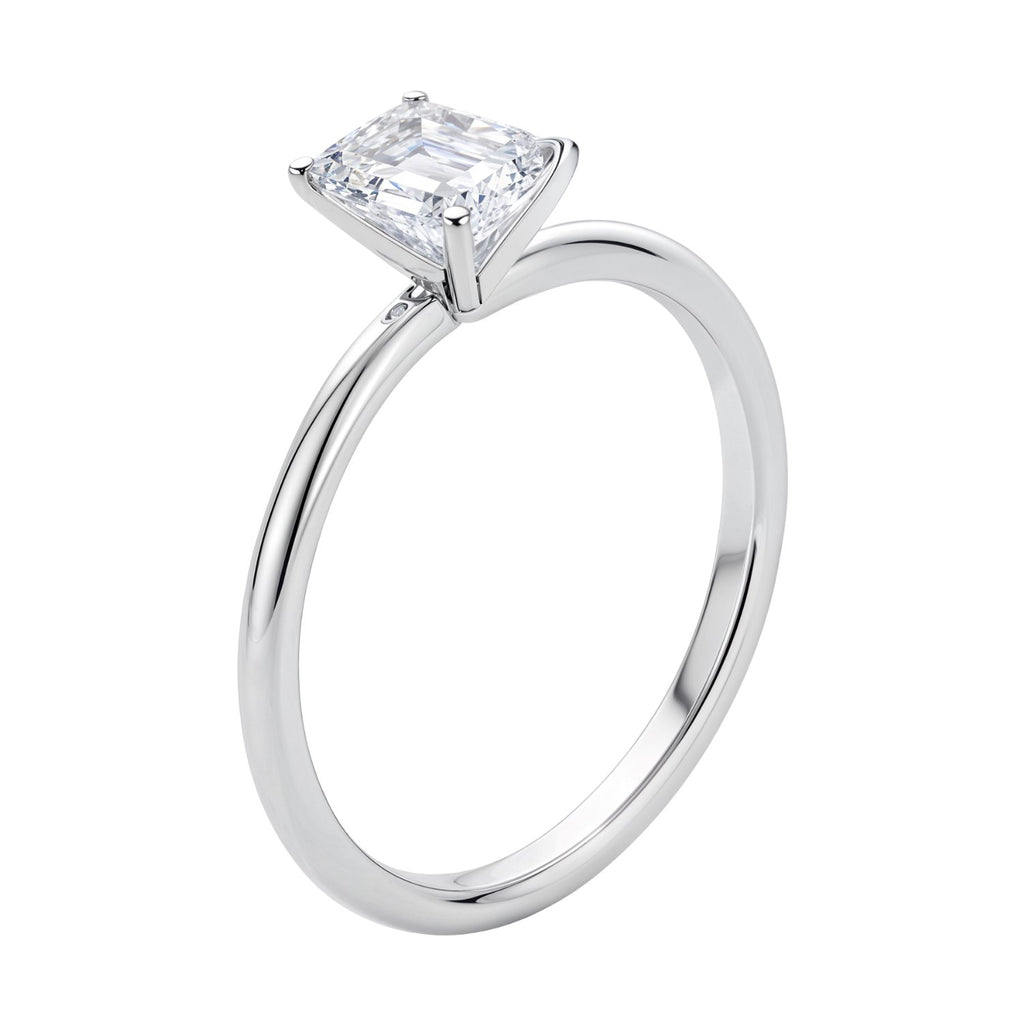 1 Carat Emerald Cut Lab Grown Diamond Solitaire Ring in 14K White Gold | IGI Certified G VS1