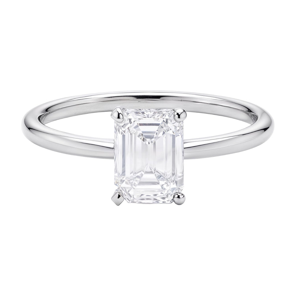1 Carat Emerald Cut Lab Grown Diamond Solitaire Ring in 14K White Gold | IGI Certified G VS1