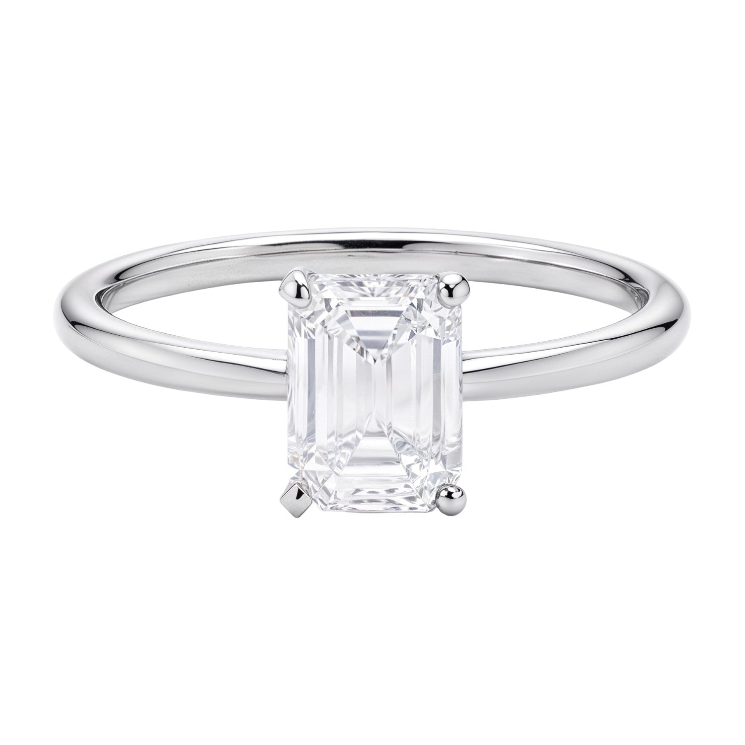 1 Carat Emerald Cut Lab Grown Diamond Solitaire Ring in 14K White Gold | IGI Certified G VS1