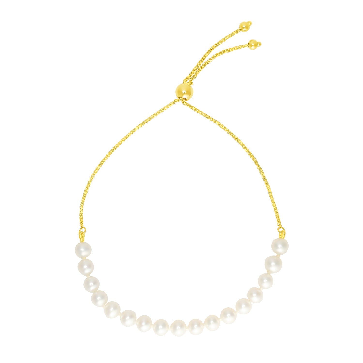 14k Yellow and White Gold Adjustable Friendship Bracelet with Pearls