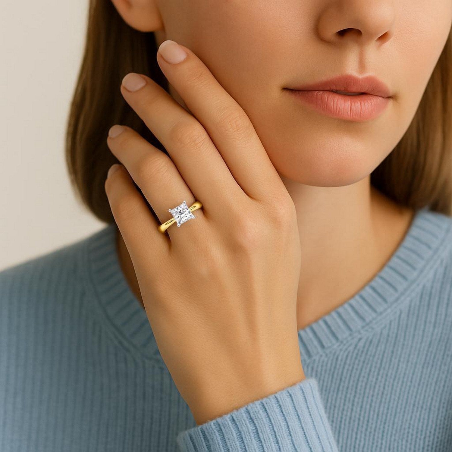 2 Carat Princess Lab Grown IGI G/VS1 Diamond Solitaire Ring in 10K Yellow Gold