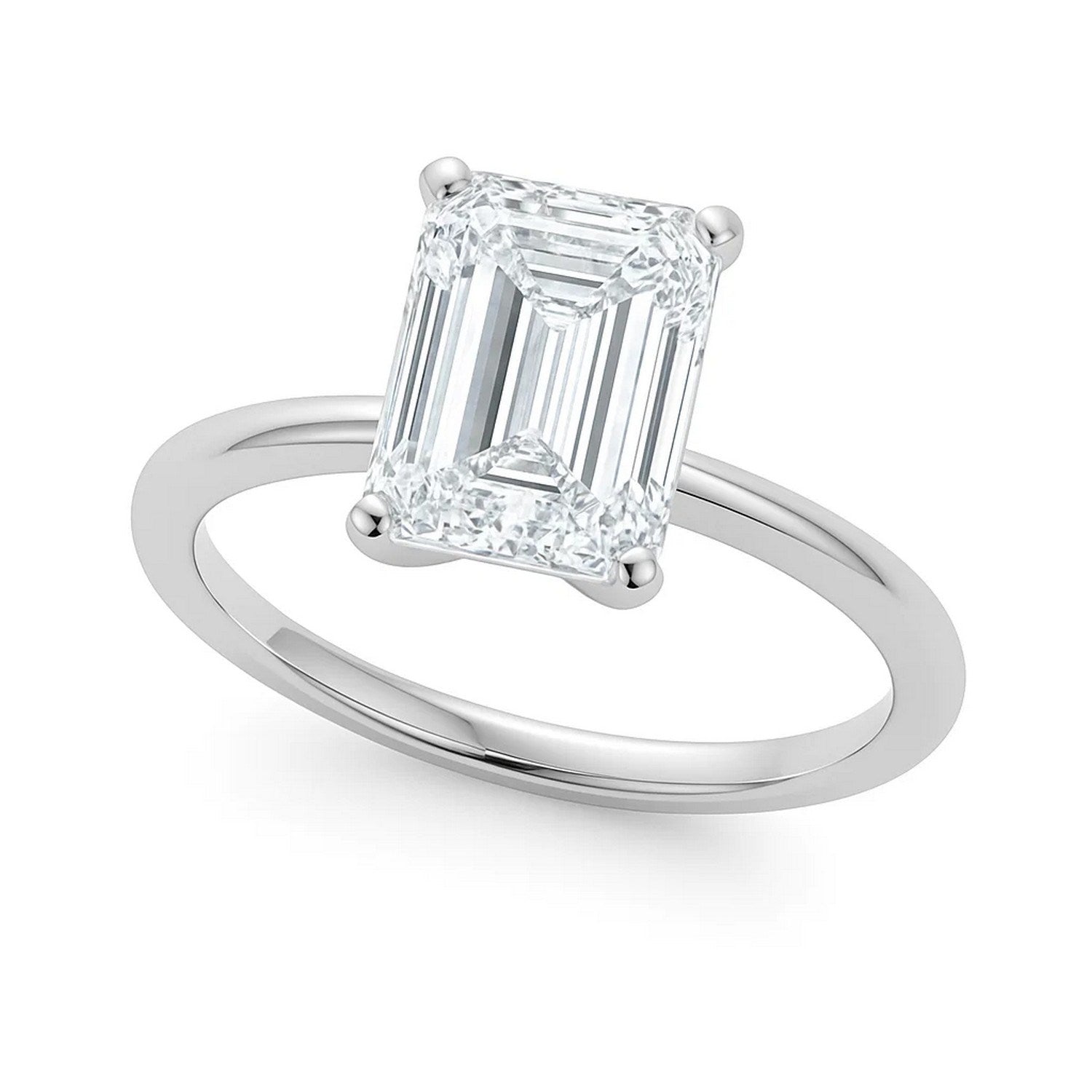 2 Carat Emerald Cut Lab Grown Diamond Solitaire Ring in 14K White Gold | IGI Certified G VS1