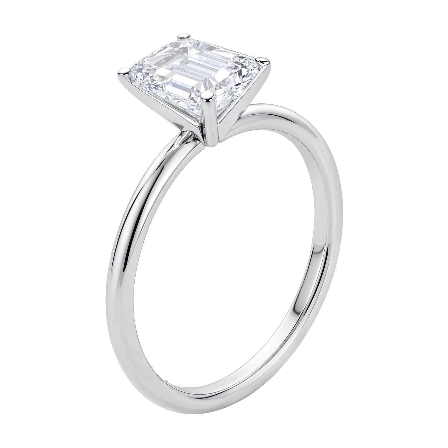 2 Carat Emerald Cut Lab Grown Diamond Solitaire Ring in 14K White Gold | IGI Certified G VS1