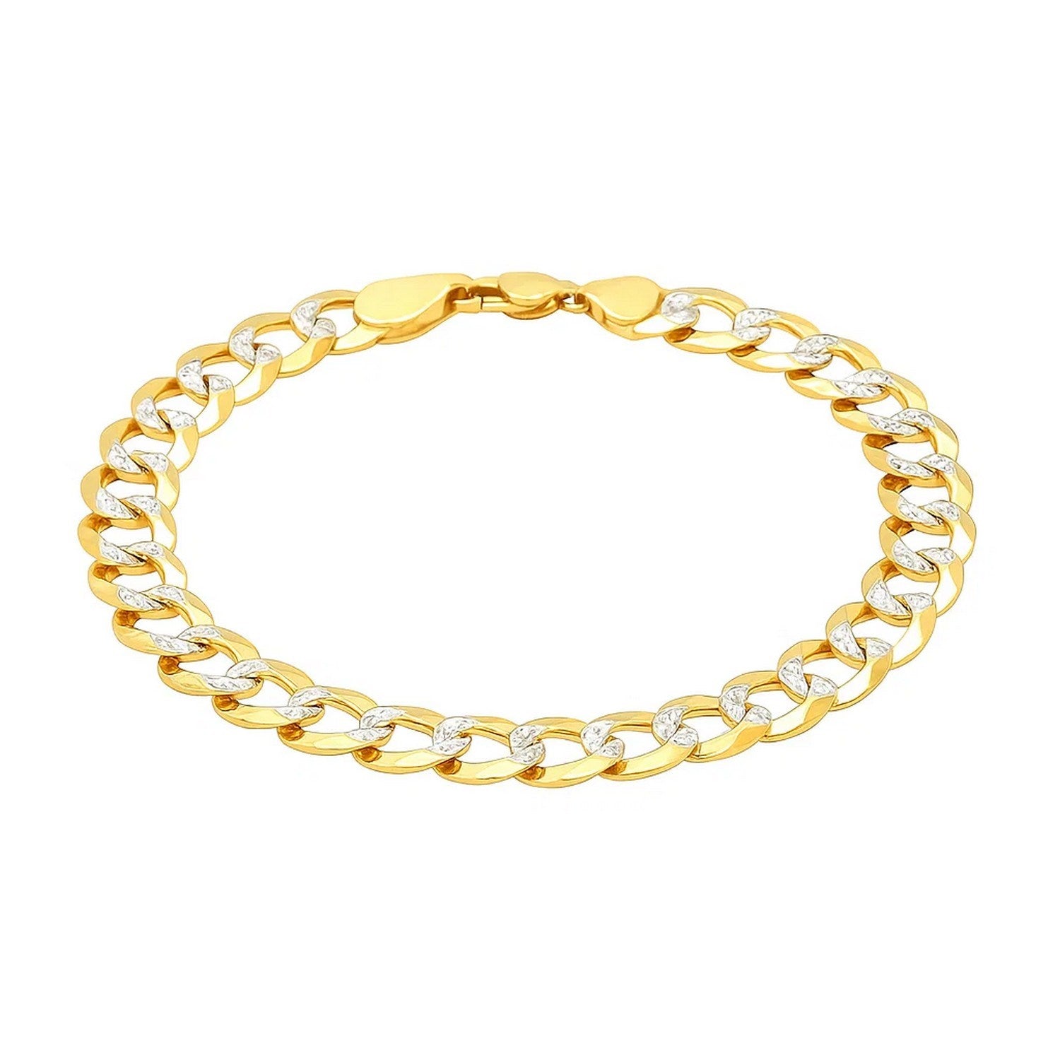 14k Two Tone Gold Pave Curb Bracelet (9.70 mm)