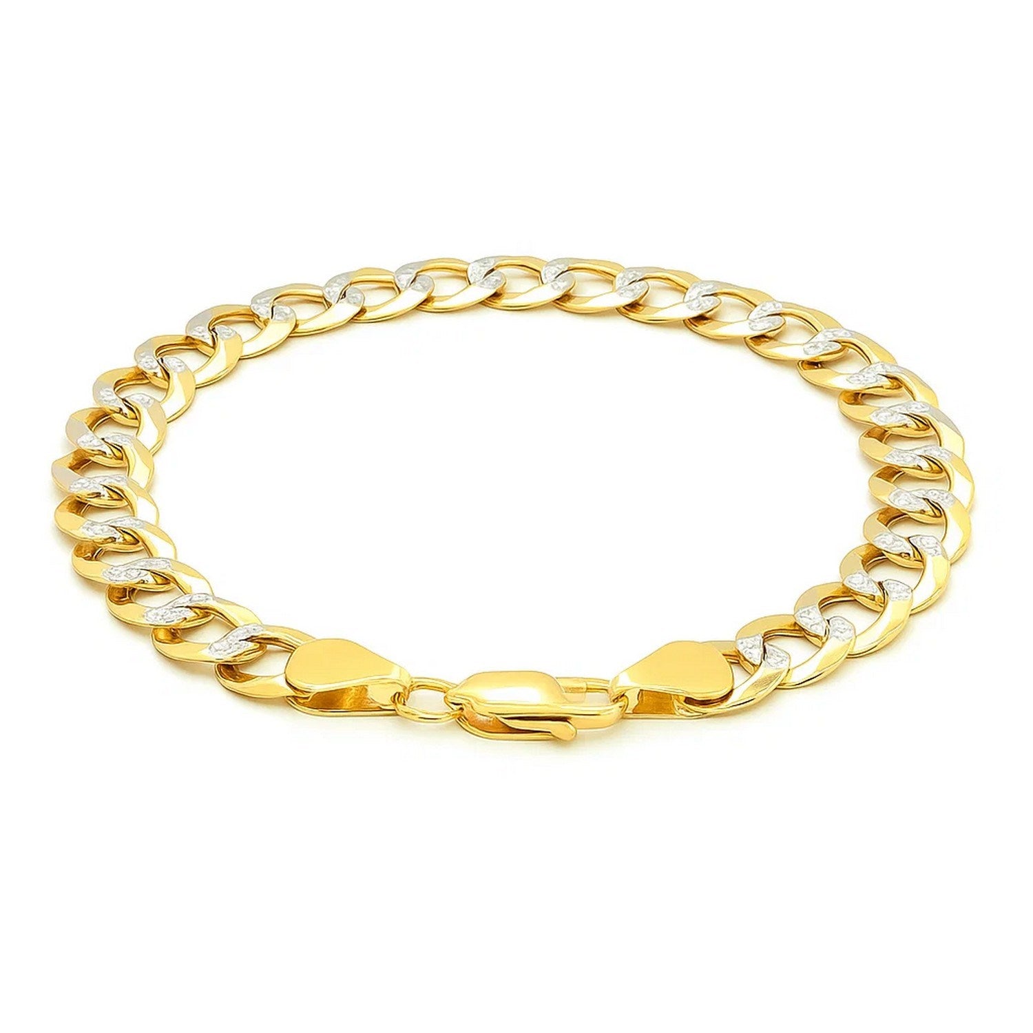 14k Two Tone Gold Pave Curb Bracelet (9.70 mm)