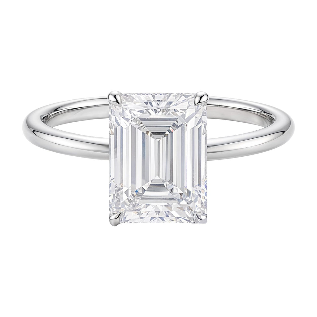 3 Carat Emerald Cut Lab Grown Diamond Solitaire Ring in 10K White Gold | IGI Certified G VS1