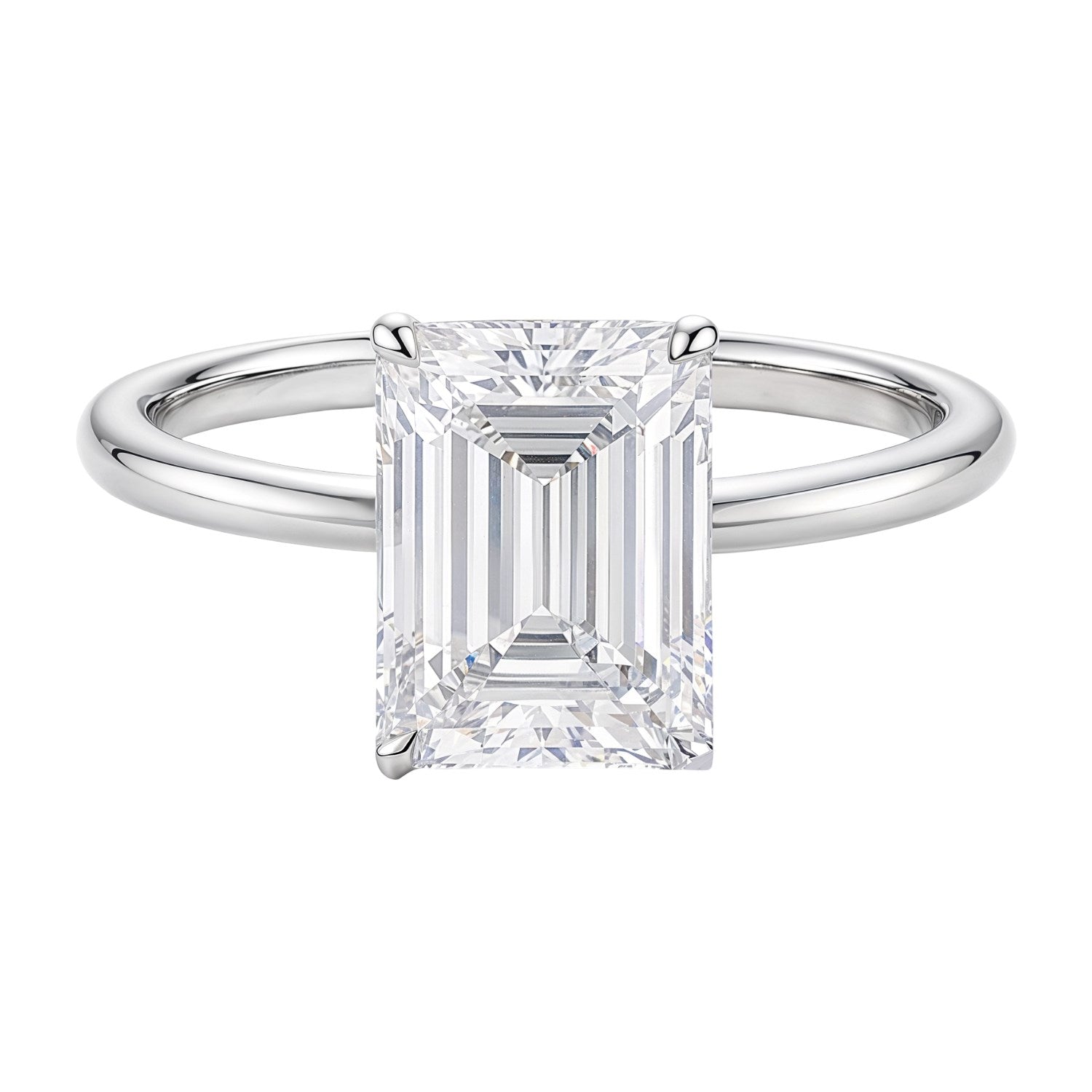 3 Carat Emerald Cut Lab Grown Diamond Solitaire Ring in 10K White Gold | IGI Certified G VS1