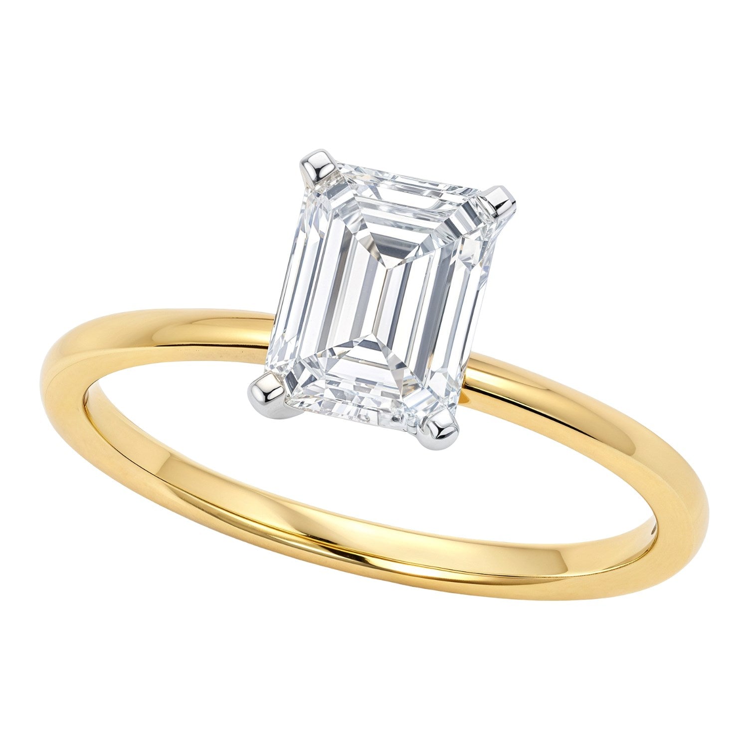 3 Carat Emerald Cut Lab Grown Diamond Solitaire Ring in 14K Yellow Gold | IGI Certified G VS1