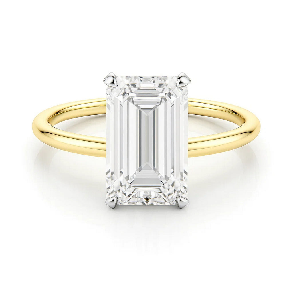 3 Carat Emerald Cut Lab Grown Diamond Solitaire Ring in 14K Yellow Gold | IGI Certified G VS1