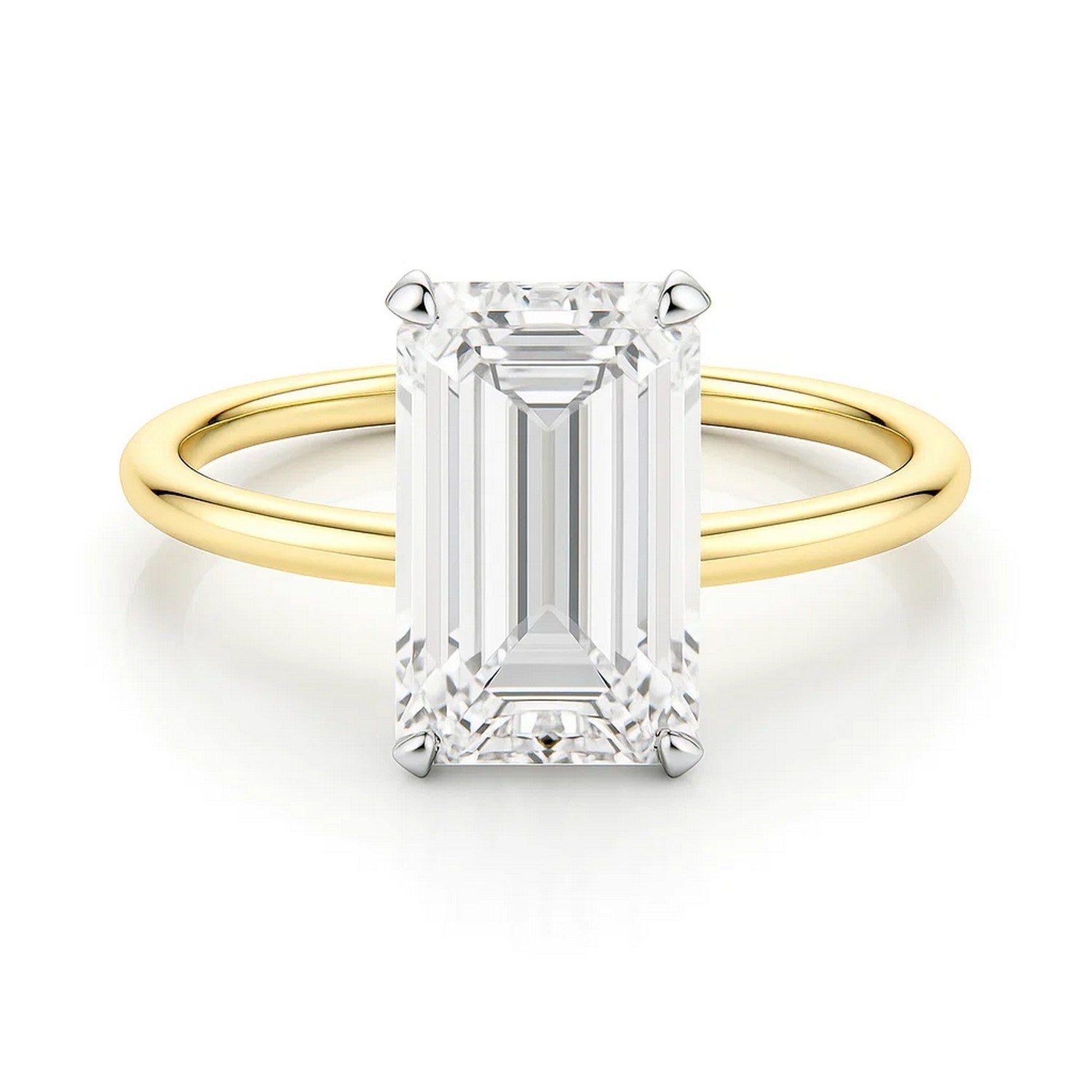 3 Carat Emerald Cut Lab Grown Diamond Solitaire Ring in 14K Yellow Gold | IGI Certified G VS1