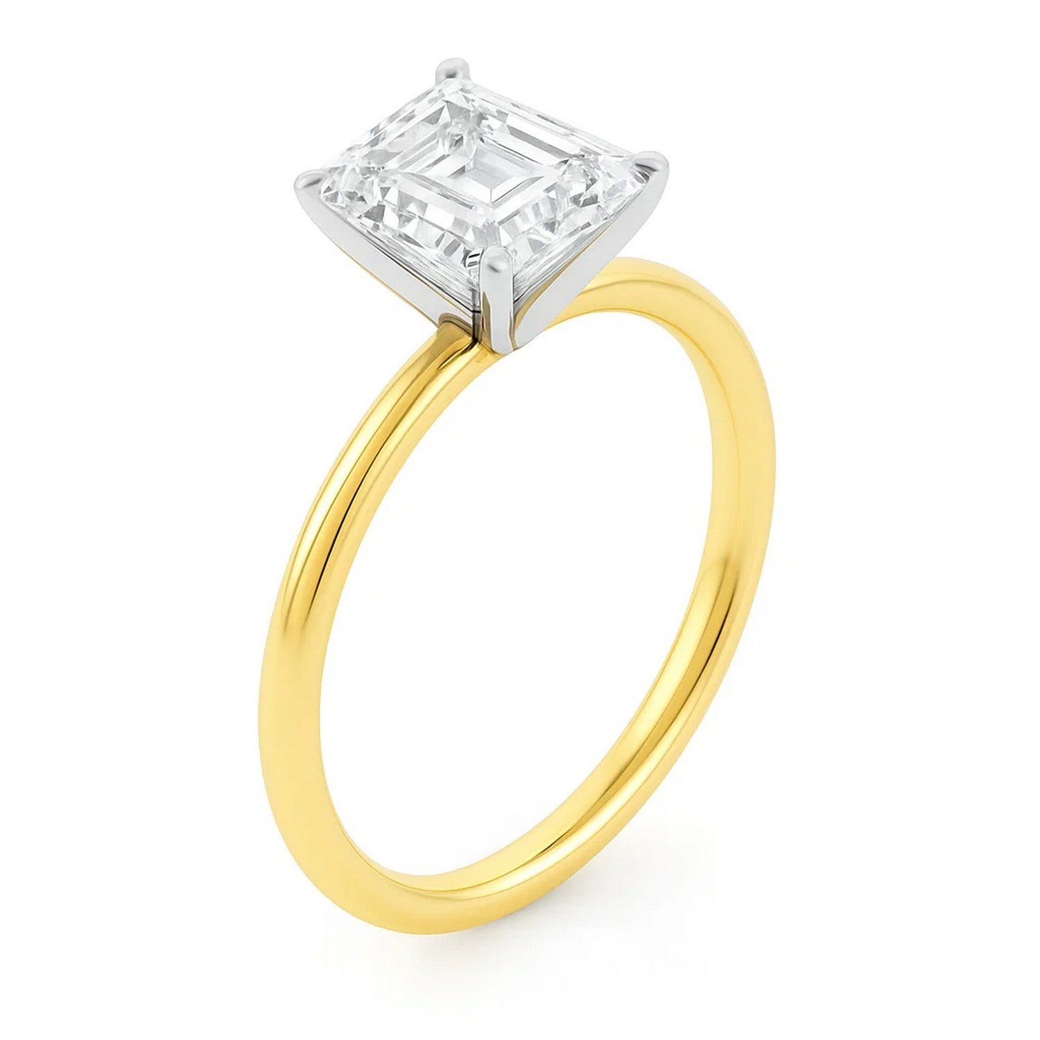 3 Carat Emerald Cut Lab Grown Diamond Solitaire Ring in 10K Yellow Gold | IGI Certified G VS1