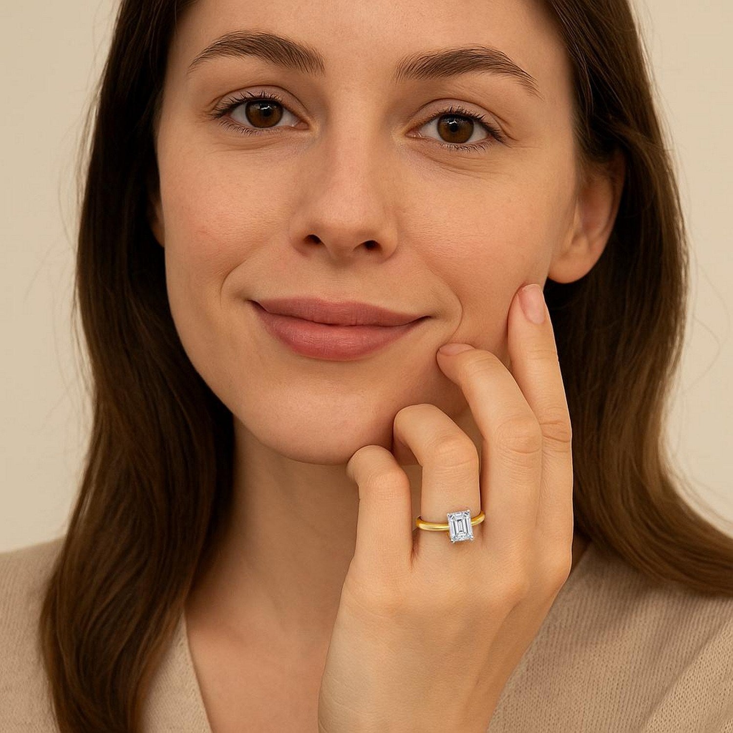 1.5 Carat Emerald Cut Lab Grown Diamond Solitaire Ring in 14K Yellow Gold | IGI Certified G VS1