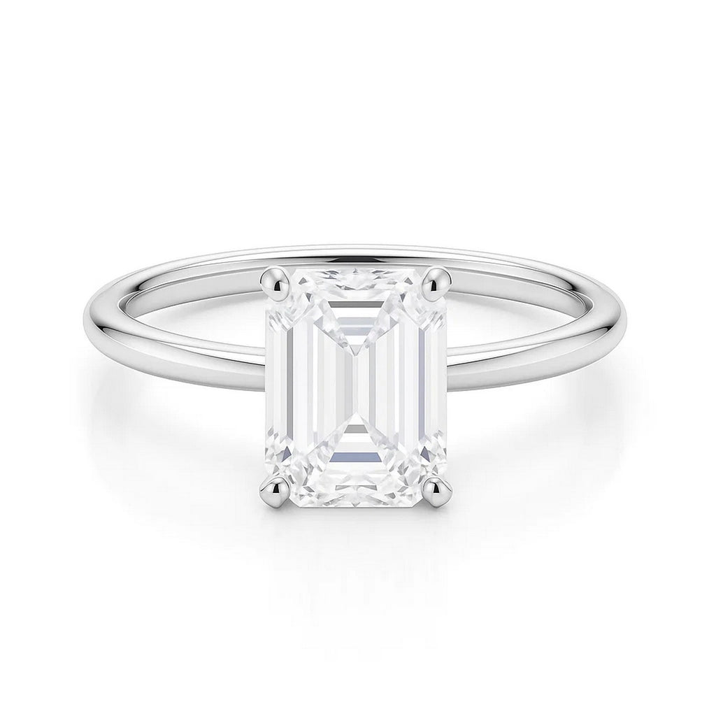 2 Carat Emerald Cut Lab Grown Diamond Solitaire Ring in 10K White Gold | IGI Certified G VS1