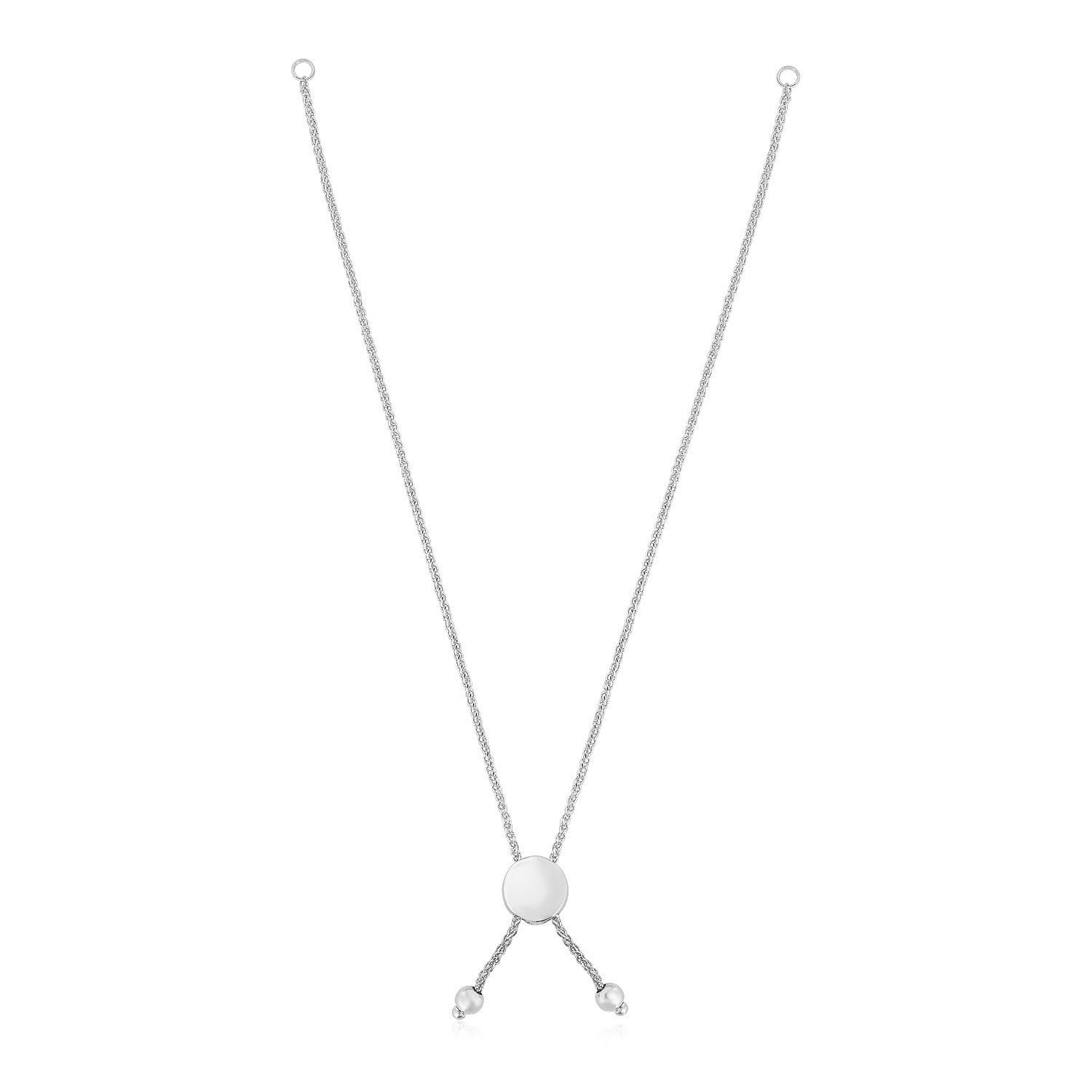 14k White Gold Adjustable Friendship Bracelet Chain with Disc Slide