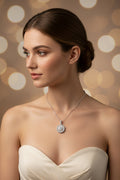 Round Shape Halo Diamond Pendant in 14k White and Rose Gold (1/2 cttw)