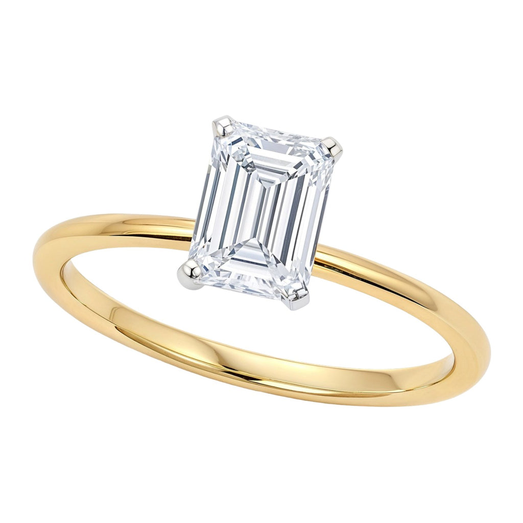 1.5 Carat Emerald Cut Lab Grown Diamond Solitaire Ring in 10K Yellow Gold | IGI Certified G VS1