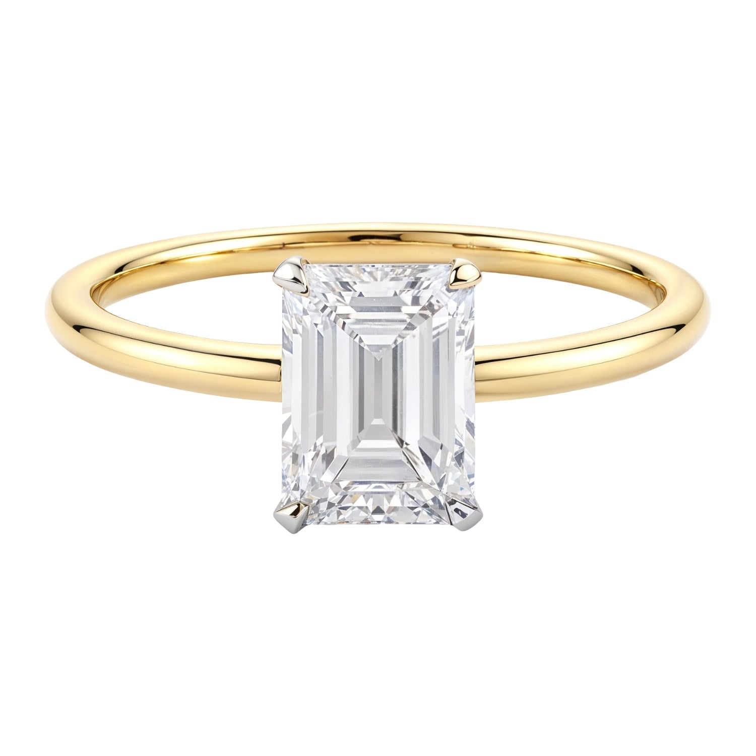 1.5 Carat Emerald Cut Lab Grown Diamond Solitaire Ring in 10K Yellow Gold | IGI Certified G VS1