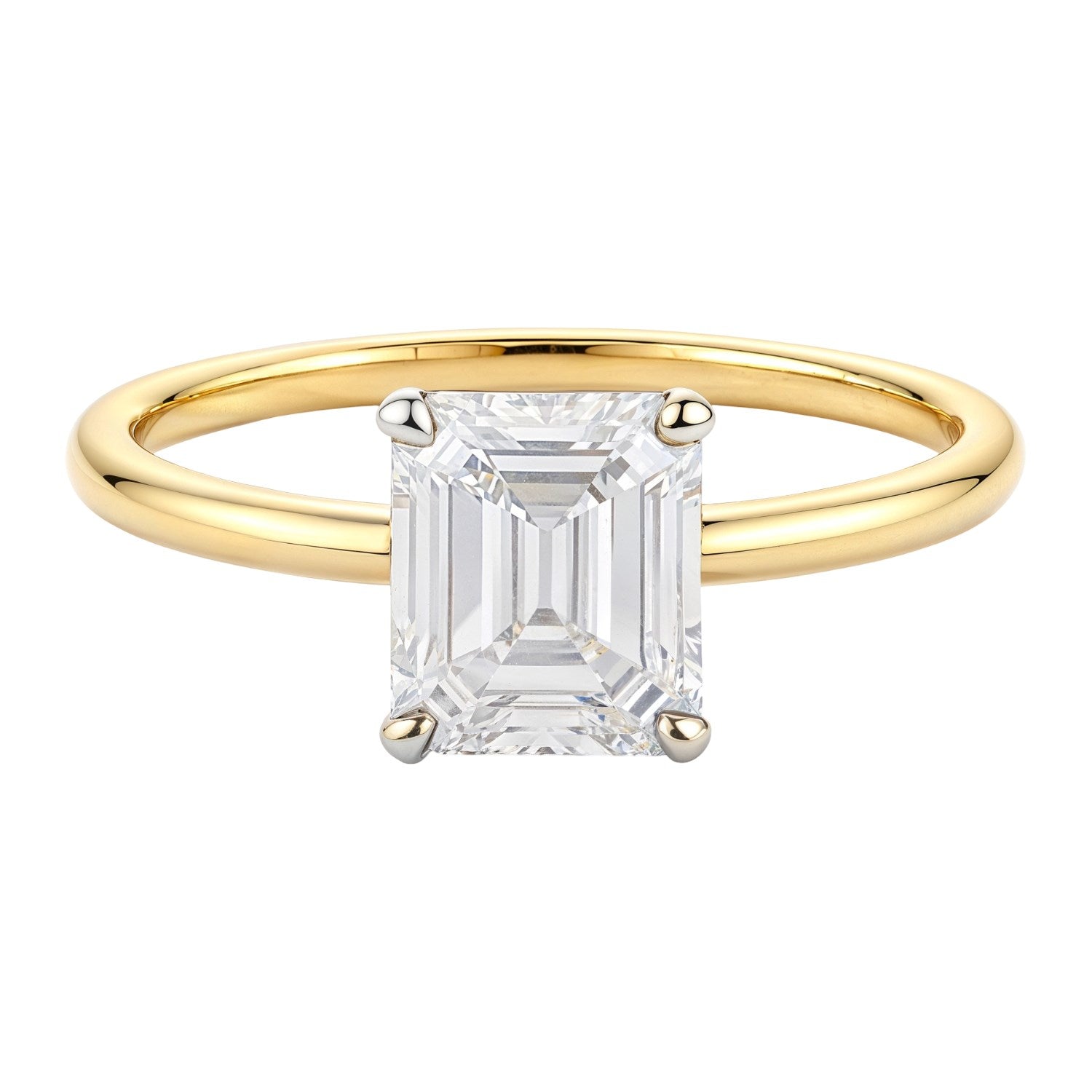 1 Carat Emerald Cut Lab Grown Diamond Solitaire Ring in 10K Yellow Gold | IGI Certified G VS1