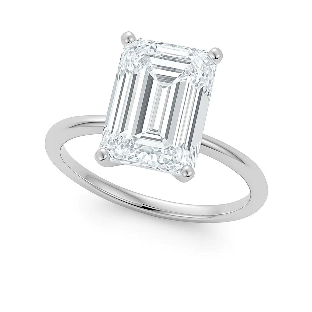 5 Carat Emerald Cut Lab Grown Diamond Solitaire Ring in 10K White Gold | IGI Certified G VS1