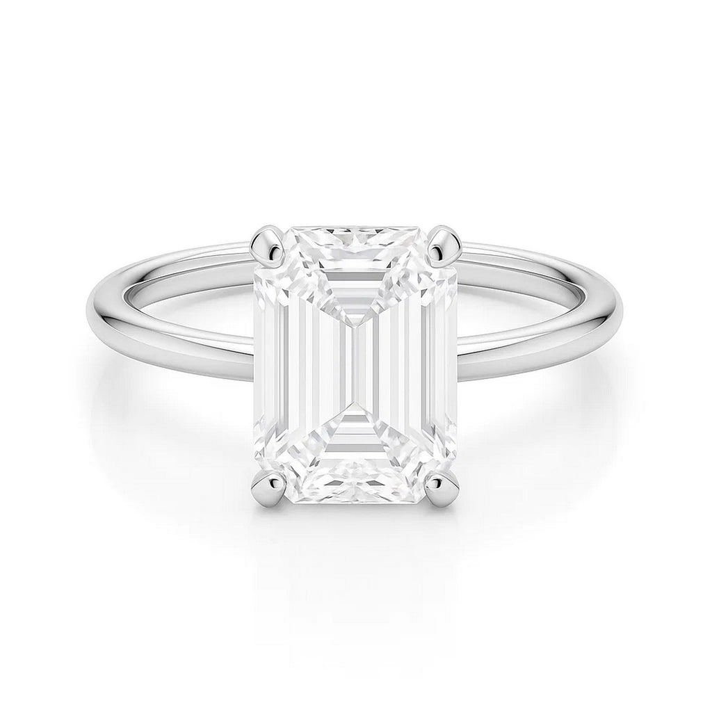 5 Carat Emerald Cut Lab Grown Diamond Solitaire Ring in 10K White Gold | IGI Certified G VS1