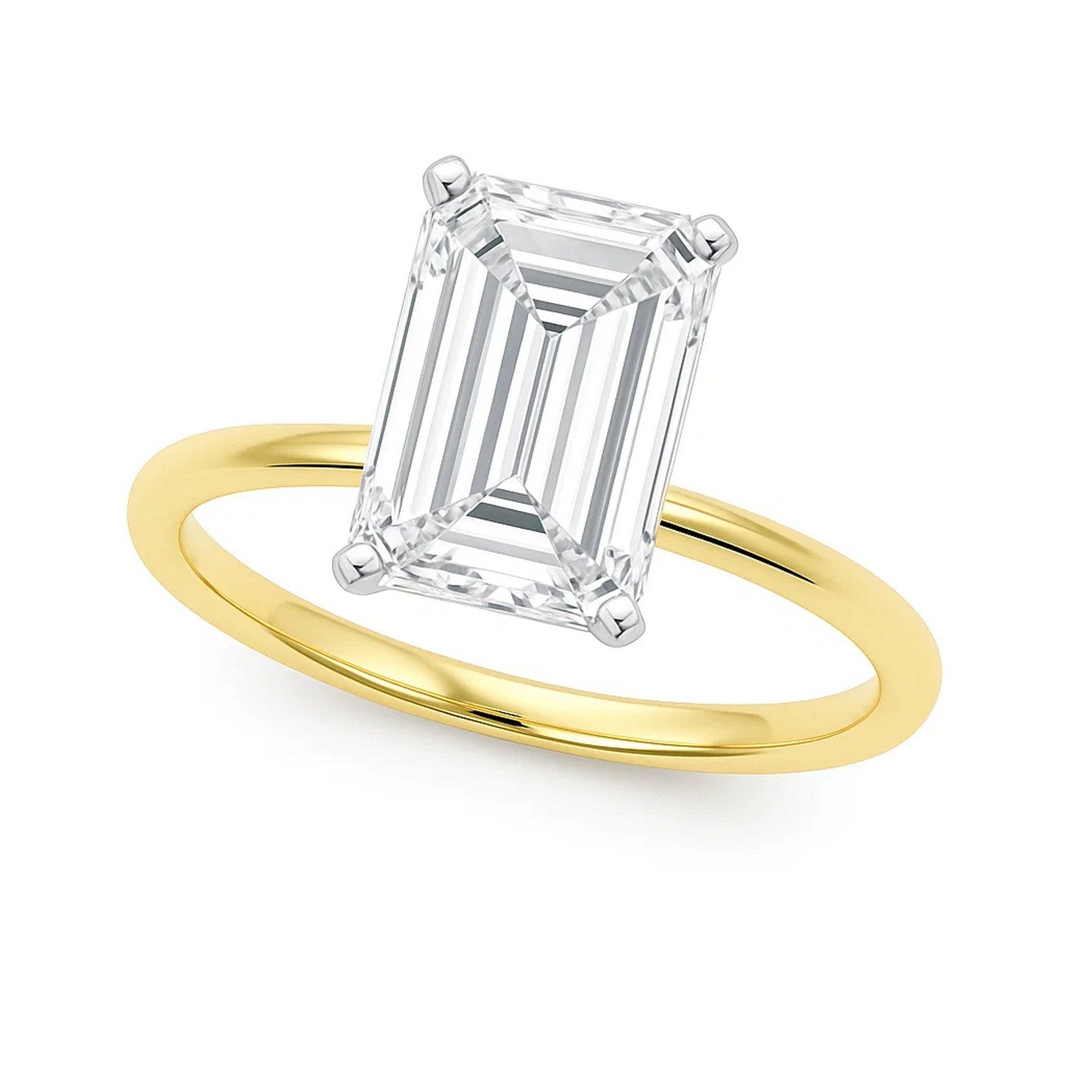 5 Carat Emerald Cut Lab Grown Diamond Solitaire Ring in 10K Yellow Gold | IGI Certified G VS1