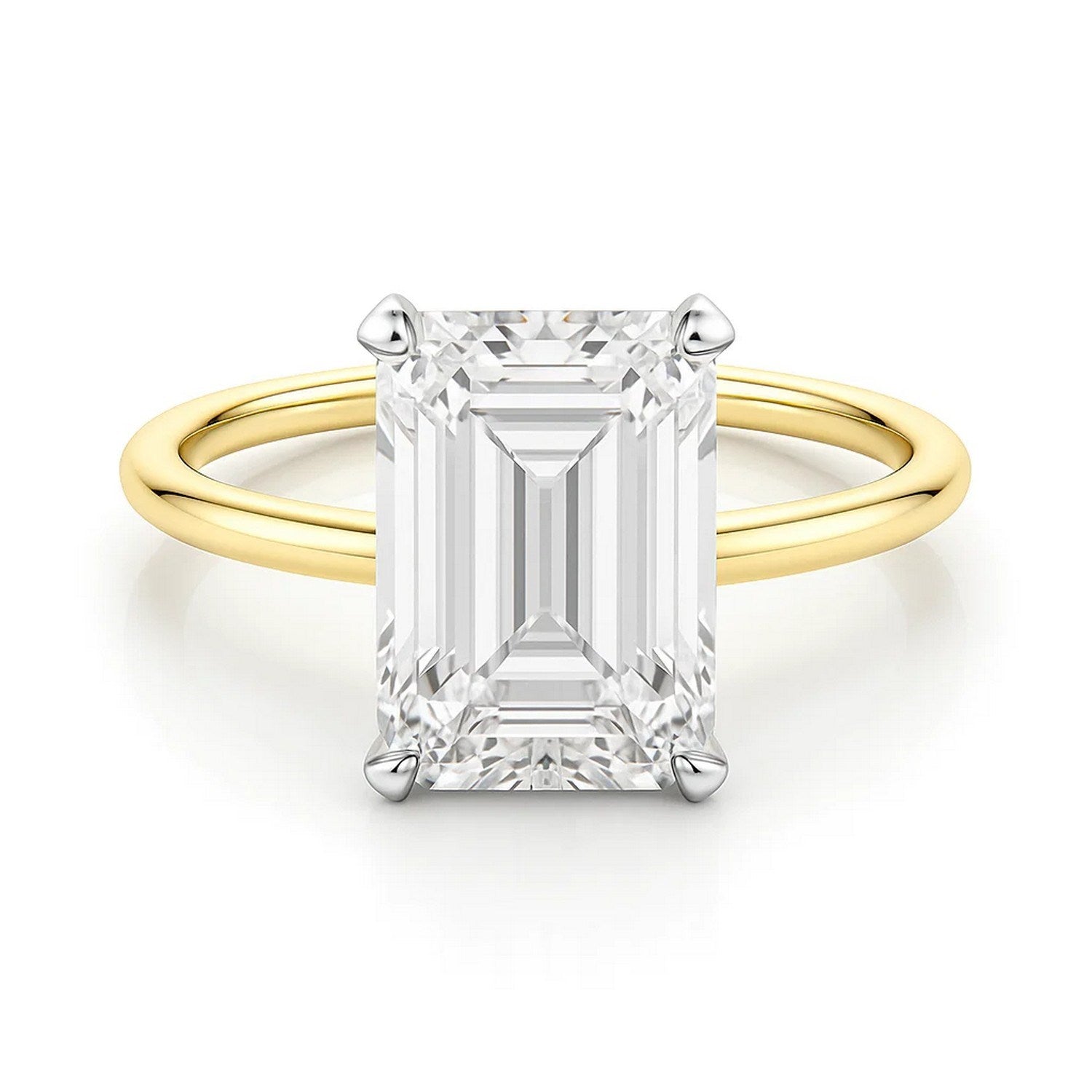 5 Carat Emerald Cut Lab Grown Diamond Solitaire Ring in 10K Yellow Gold | IGI Certified G VS1