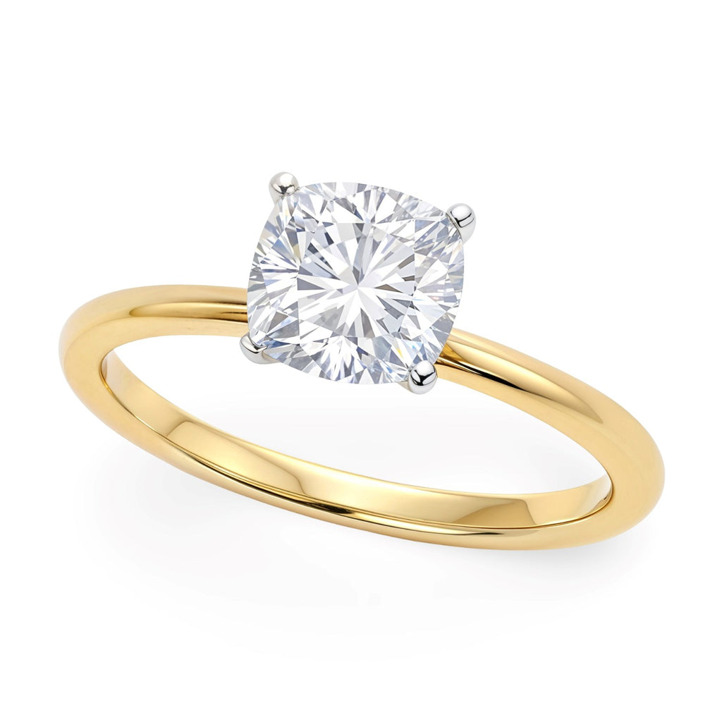 1 Carat Cushion Cut Lab Grown IGI Certified G/VS1 Diamond Solitaire Ring in 10K Yellow Gold - Front View