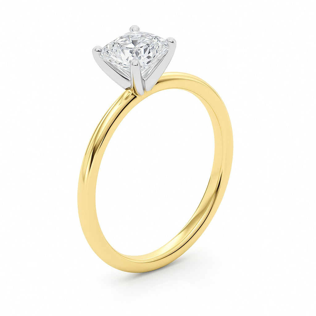 1 Carat Cushion Cut Lab Grown Diamond Solitaire Ring in 10K Yellow Gold - Side View