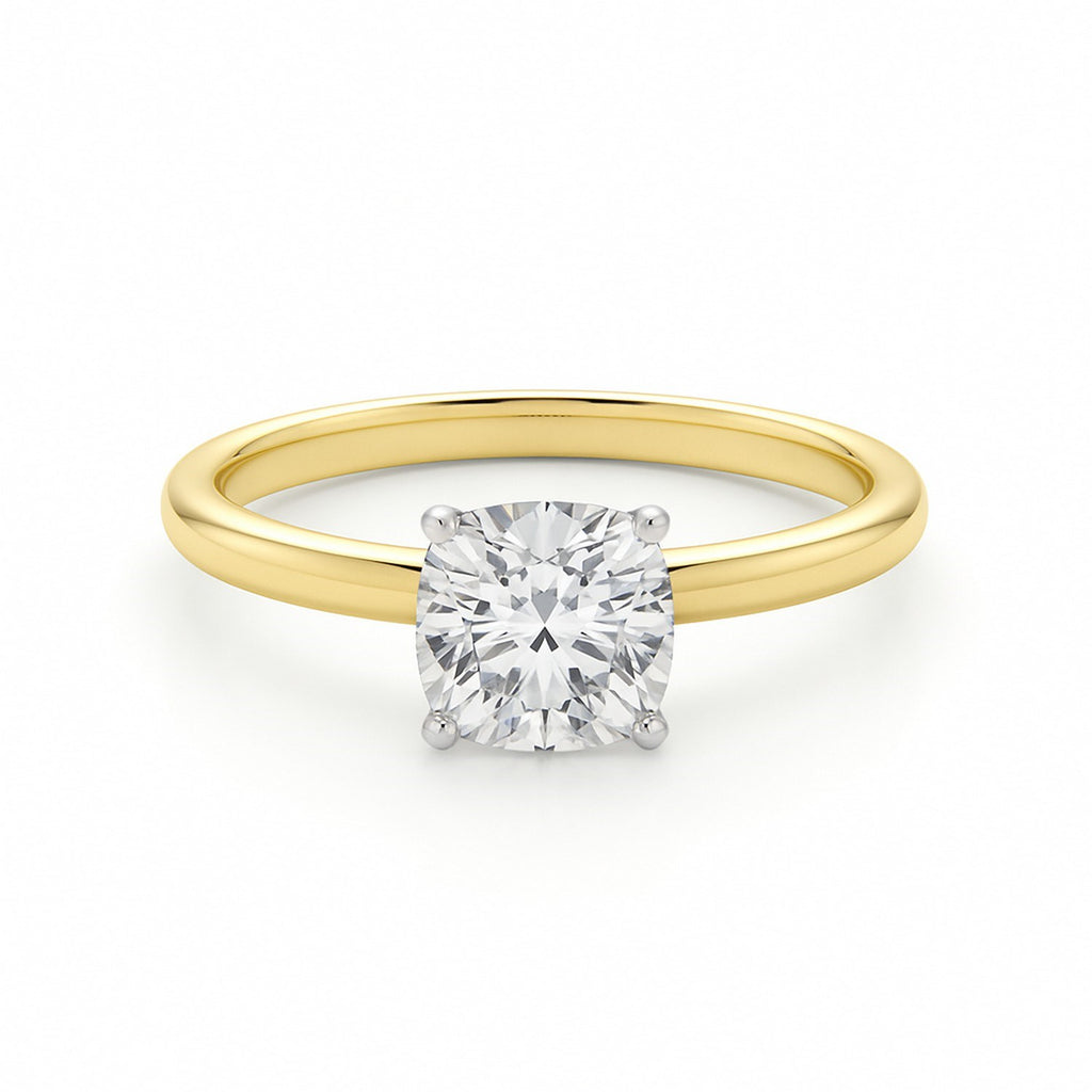 IGI Certified G/VS1 Cushion Lab Grown Diamond Ring in 10K Yellow Gold - Angle View