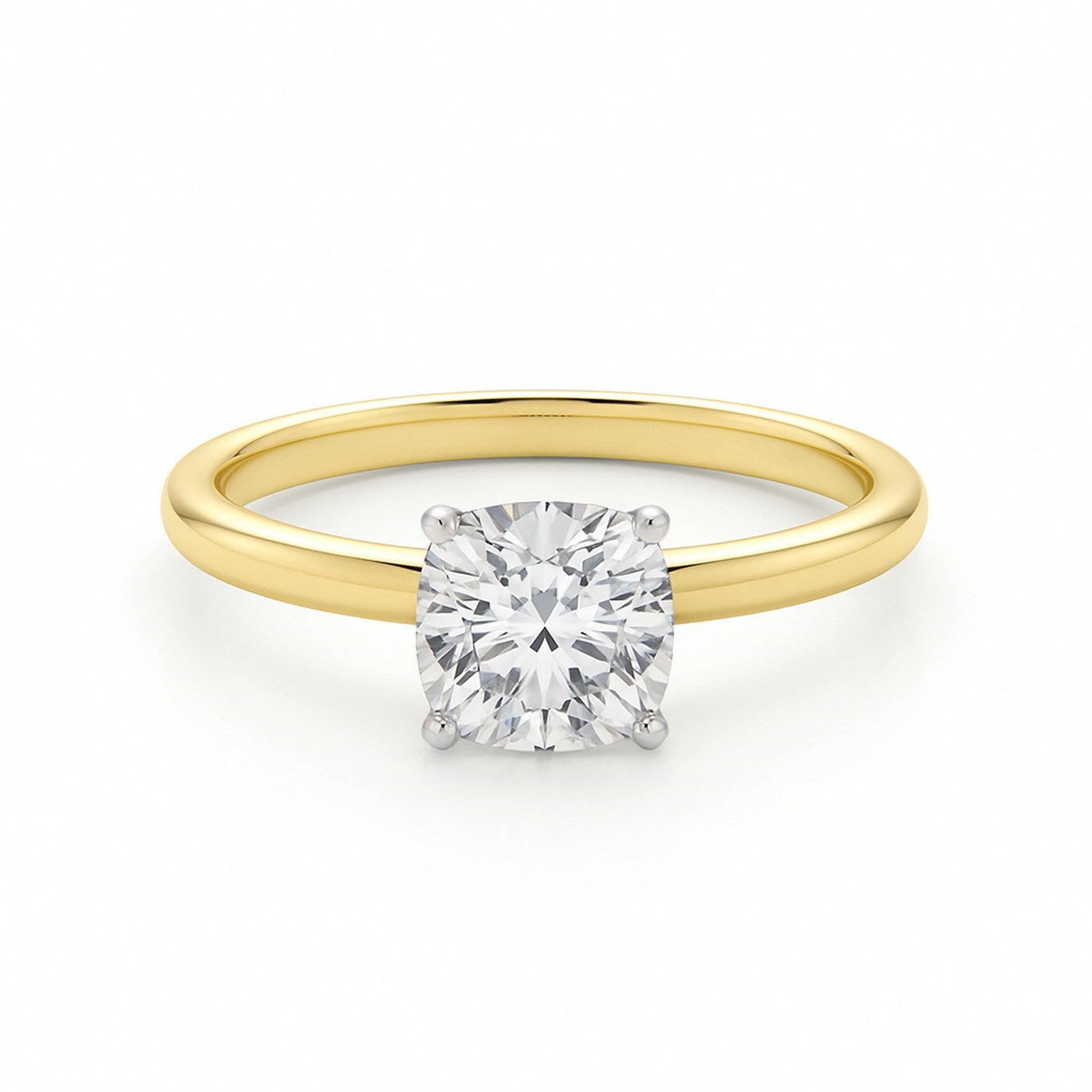 IGI Certified G/VS1 Cushion Lab Grown Diamond Ring in 10K Yellow Gold - Angle View