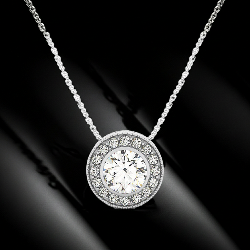 Diamond Halo with Center Bezel in 14k White Gold (5/8 cttw)