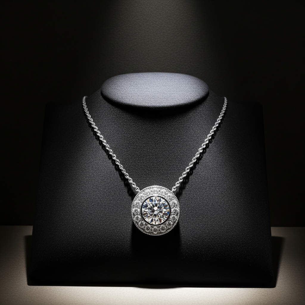 Diamond Halo with Center Bezel in 14k White Gold (5/8 cttw)